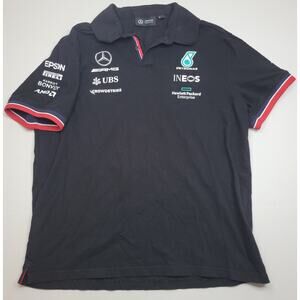 Mercedes AMG Petronas Polo Shirt Mens XL Black F1 Formula One Racing Team Logos
